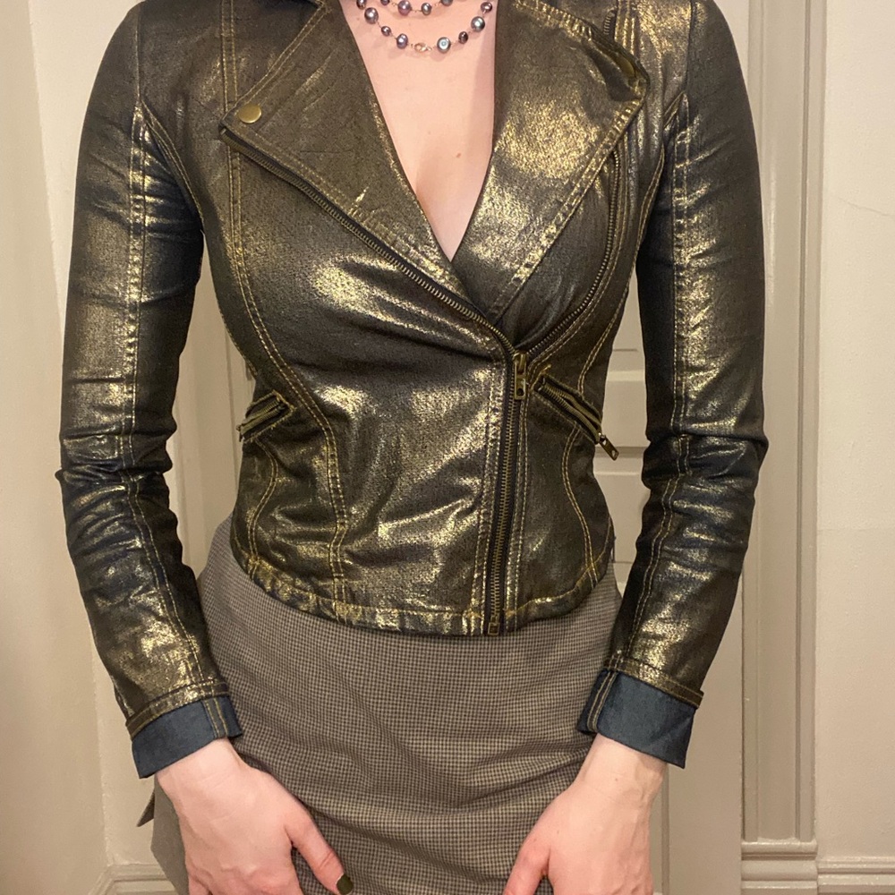 Rock & Republic Shimmering Gold Leather Jacket